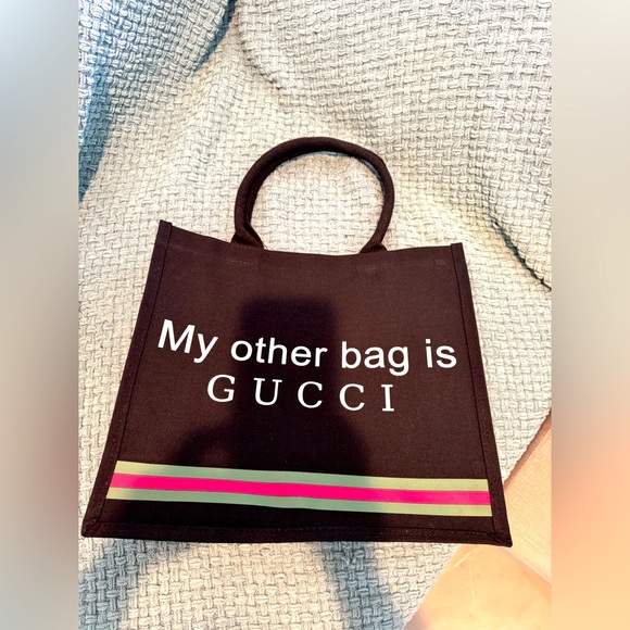 Black Canvas Tote with Funny Graphic Print 😅😬😂❤️ - Picture 3 of 5